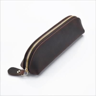 China Custom Made High Quality Multi Function Zipper Pen Bag Genuine Leather Pencil Case for sale