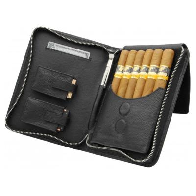 China Perfect for every true aficionado stylish black genuine leather cigar travel case for sale