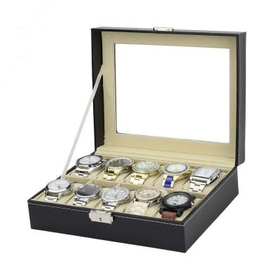 China Luxury PU 10 Watch Display Luxury Leather Wooden Case Storage Watch Box for sale