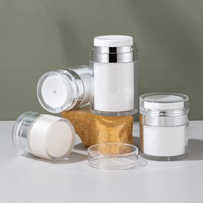 China New 15 30 50ml Cosmetic Plastic Empty Silver White Bottles Face Cream Acrylic Airless Pump Container Jars With Lids for sale