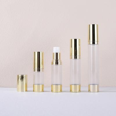 China 10ml 15ml 20ml 30ml Serum Lotion Cosmetic Container Gold Pump Bottle Airless Skin Care Packaging for sale