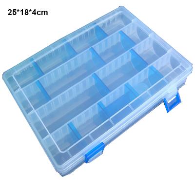 China Durable 25*18*4cm Waterproof Transparent Blue Removable Divider Plastic Fishing Tackle Boxes for sale