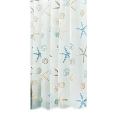 China Quiki PEVA Shell Starfish Waterproof Rust Proof Shower Curtain With 12pcs Curtain Rings Viable Bathroom Hooks for sale