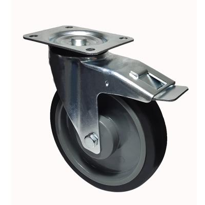 China Other industrial caster with elastic rubber support plain or swivel tread caster elastic rubber wheel with a brake for sale