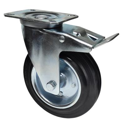 China Other European Industrial Total Lock Brake Plate Top Caster With Rubber Wheel Bin Caster Wheel for sale