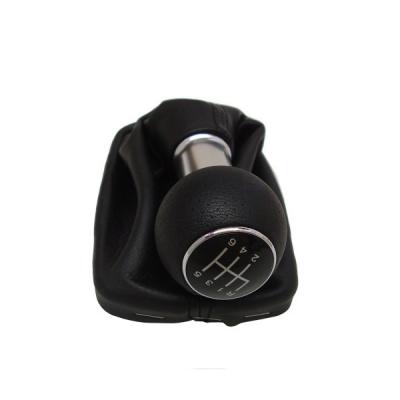 China High Quality ABS & Leather 12mm Knob 5 Speed ​​Car Shift Gear Knob Silver Caps With Black/Red Dots Leather Trim For Audi A3 8L S3 2000-2003 for sale