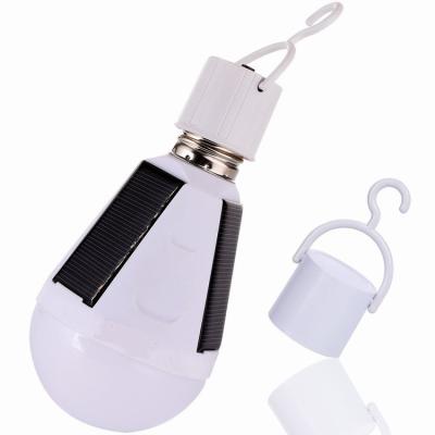 China Portable Powered ABS In/Outdoor Garden Solar Panel Lamp E27 7W/12W Rechargeable Emergency Led Bulb for sale