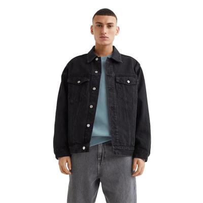 China Front Oversized Men's Long Sleeves Chest Flap Breathable Denim Jacket Black Images Pockets Plain Buttons for sale