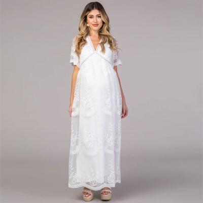 China White Modern Anti-allergy Short Sleeve Fabric Anti-allergy Lace Maternity Dress for sale