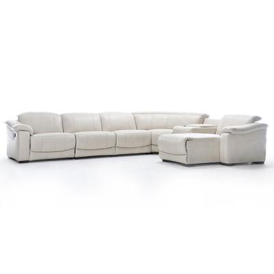 China Corner Living Room White Leather Sectional Recliner (The Other) European Simple Style Adjustable for sale