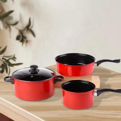 Chine Le Cookware rouge multifonctionnel de fonte de cuisine de 4 PCs a placé non le bâton avec la poignée de bakélite à vendre