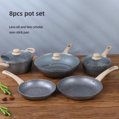 Chine le pot à cuire en aluminium antiadhésif de pierre de 8Pcs Maifan a placé Grey Color à vendre