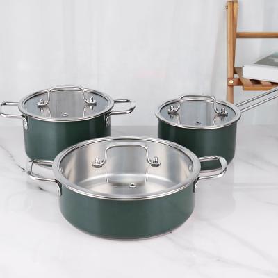 Chine La cuisine a placé la couleur 3pcs d'ODM d'OEM d'ensemble de Cookware d'acier inoxydable à vendre