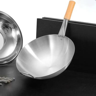 China Multifunctionele Keukenwok Pan Non Stick Stainless Steel met Houten Handvat Te koop