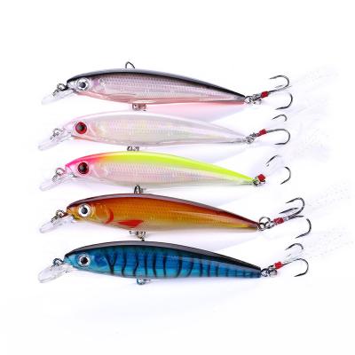 China ABS Plastic 110mm 14g 5 Colors 5 Minow Hard Fishing Lure Submerged New Plastic Triple Edged Hooks Artificial Lure for sale