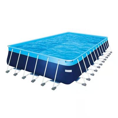 China 0.9mm pvc tarpaulin and steel tube large portable pvc over ground rectangular pool metal frame swimming pool for sale for sale