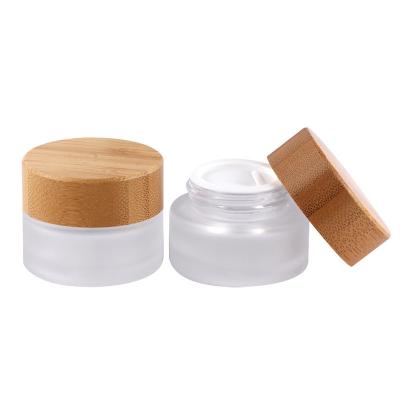 China Cosmetic Wholesale 5g 15g 30g 50g 100g Clear Frosted bamboo cream jar bamboo cosmetics container for sale