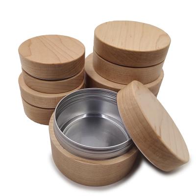 China Cosmetic empty storage container bamboo cream jar bamboo jars and bottles for cosmetic with aluminum inner for sale