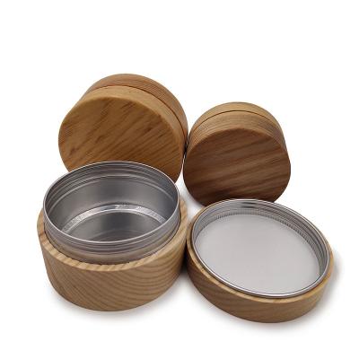 China Cosmetic Customized Size Aluminum Packaging jars with bamboo lid cosmetic bottle bamboo jars for cosmetics for sale