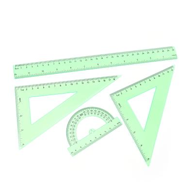 China Plastic Customized 12 Inch Math Geometry Tool Plastic Ruler Set 4 Pieces Green Geometric Plastic Ruler Set for sale