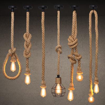 China Industrial Vintage Hemp Rope Chandeliers Pendant Lights Retro Loft Industrial Hanging Lamp Led Bulb Lamp Light Fixture for sale