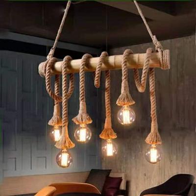 China Vintage Traditional Rope Lights Personality Bamboo Pendant Loft Lights Hemp Rope Wood Lamp For Kitchen Cafe Bar Decor for sale