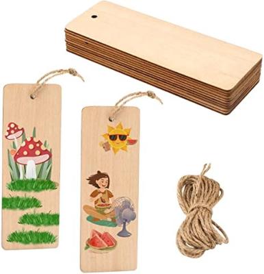 China USA Hot Sale Laser Cut Engrave Wood Crafts Customized DIY Hangings Decoration Painting Wood Bookmarks With Hole Blank Bookmark for sale