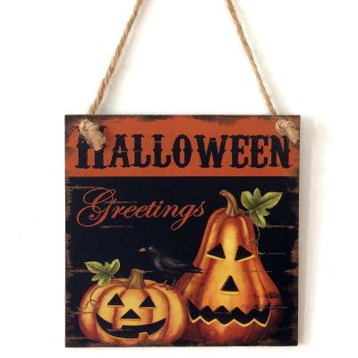 China Empty Wooden Halloween Ornament China DIY Ornament Wooden Ornament Halloween Party Decoration for sale