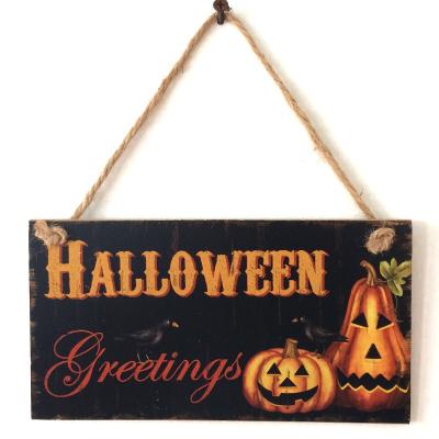 China Wholesale China Halloween Wooden Craft Wooden Plate Party Atmosphere Hanging Decoration Ornaments for sale