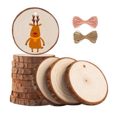 China USA Natural Round Unfinished Wood Slices Circles with Tree Bark Log Discs DIY Crafts Wedding Party Painting Christmas Decor for sale