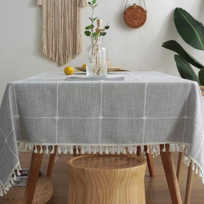 China Oil Stain Resistance Custom Printed Office Cloth Cover Mat Cotton Linen Tassels Lace Tablecloth for sale