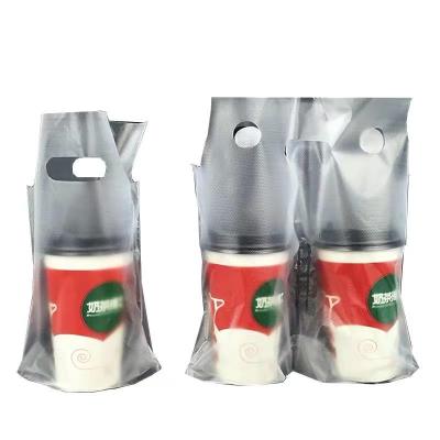 China Disposable Bubble Tea Cup Holder Plastic Bags Coffee Cup Plastic Carry Bag for sale