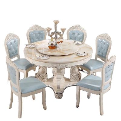 China Other Modern European Dining Table Chair Set Round Solid Wood Marble Table With Rotating Center Furniture Baroque Dining Table for sale