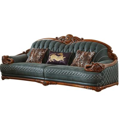 China Other large apartment European style villa living room sofa solid wood carved American cowhide sofa 123 combination furniture for sale