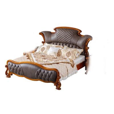 China Elegant luxury European style ebony wood cut out bed bedroom furniture master bedroom double bed leather wedding bed for sale