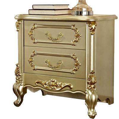 China (Other) European style adjustable modern luxury solid wood bedside table champagne gold leaf bedroom bedside cabinet for sale