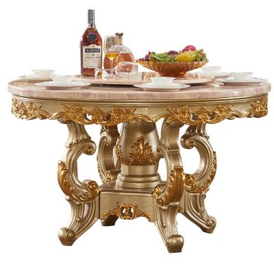 China Luxury Champagne Solid Wood Gold Dining Table (Other) Round Marble Dining Table Adjustable European Chairs Combination With Turntable French for sale