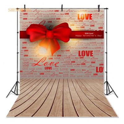 China Seamless red bow romantic love photography backdrop for lover valentine's day wooden floor photo studio background for sale