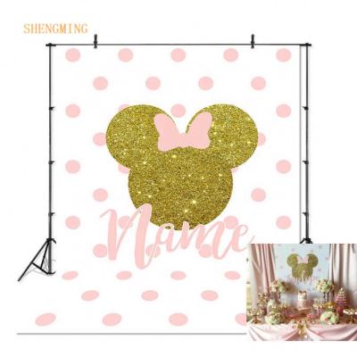 China Baby Birthday Party Photography Seamless Background Minnie Mouse Bow Stitch Decoration Pink Backdrops for sale