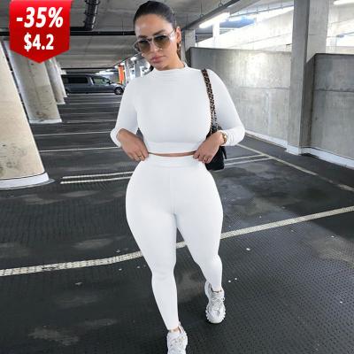 China 2022 Girls Women Women Spring Fashion Joggers Outfit Tracksuit Crop Top Plus Size Solid Color Clothing Teams 2 Two Piece Sets for sale