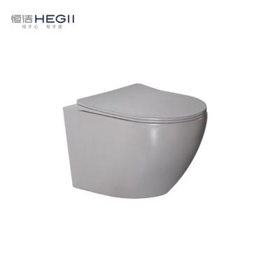 China Wall Mounted Ceramic Cistern HEGII Color Wc Concealed Wall Mounted Hanging Trap One Piece Modern Western Sanitary Ware Matte Gray Wall Hung Toilet Bowl for sale