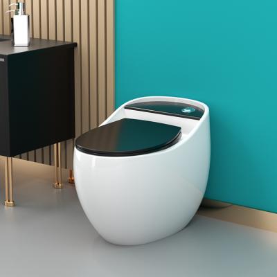 China Double-flush HEGII Personalized One Piece Bathroom Sanitary Ware Siphonic Black And White Color Round Egg Shaped Ceramic Toilet WC for sale