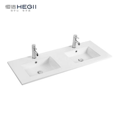 China HEGII Competitive Price Ware Double Bowl Cabinet Bathroom Modern Rectangular Sanitary Ceramic Lavatory Double Vanity Sink for sale