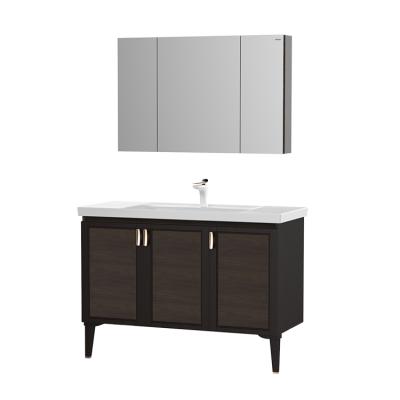 China HEGII Durable High Quality Modern Hotel Vanity Mirror Solid Wood Sink and Cabinet Bathroom Vanity Combo Set for sale