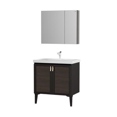 China Chinese Style Durable Solid HEGII Wooden Sink Mirror Bathroom Cabinets Single Floor Floor Vanity Set for sale