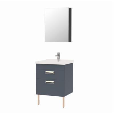 China HEGII New Small Durable Design Natural Solid Wood Sink Mirror Floor Standing Single Bathroom Cabinet With Basin for sale