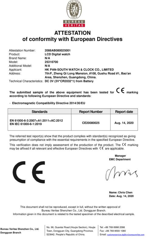 EMC - Shenzhen Southern Watch & Clock Co., Limited