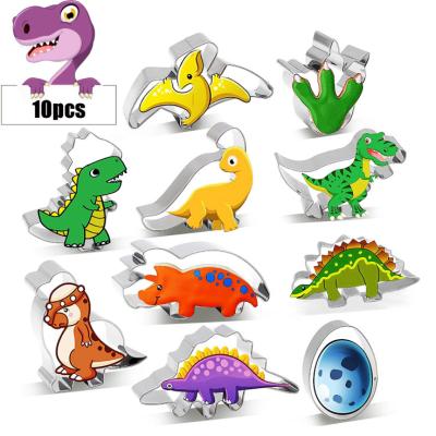 China Sustainable 10pcs Dinosaur Stainless Steel Biscuit Cookie Cutting Molds For DIY Baking for sale