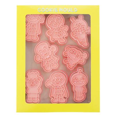 China Stocked 8 Pieces Cutters Fondant Cookie Cartoon Embossing Mini Mold 3D Funny Cookies Punches Baking Set for sale