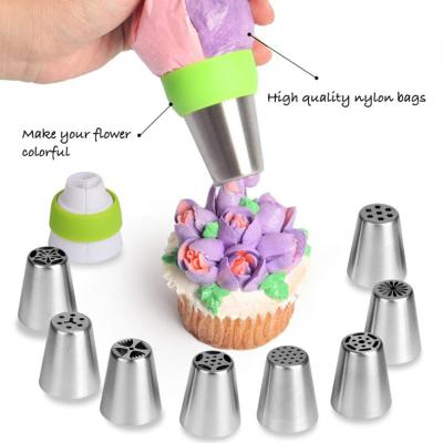 China 29Pcs Stainless Steel Viable Russian Tips Cookie Cake Icing Piping Nozzles with Disposable Pastry Bags and Coupler Decorating Baking for sale